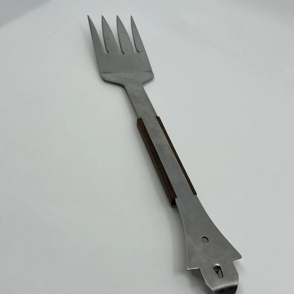 Vintage Vernco Stainless Steel Fork Can Opener Large Rivet Wood Handle